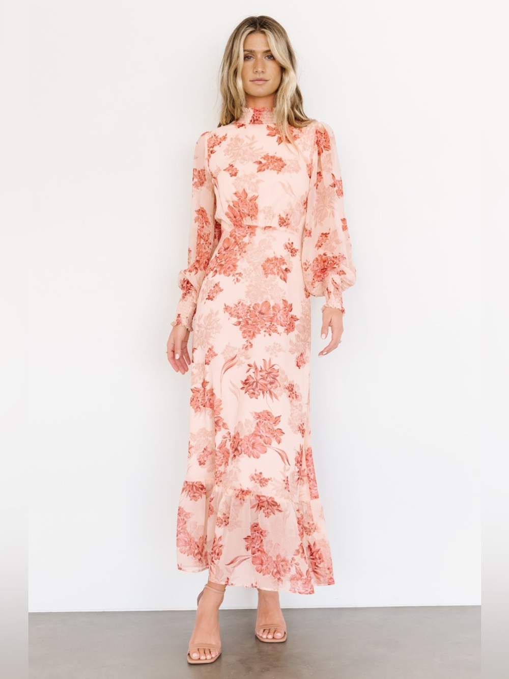 New Baltic Born Luciana Maxi Dress Beige Rose Floral Chiffon Boho Romantic M